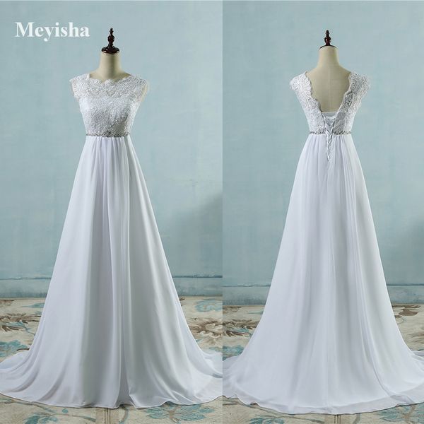 

ZJ9058 Горячая распродажа шифон пляж кристалл свадебные платья Vestidos de Novia империи би
