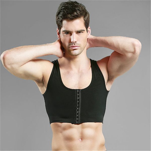 

mens bra gynecomastia chest body shaper vest for man boobs moobs and flatten brace support black white hooks control, Black;brown
