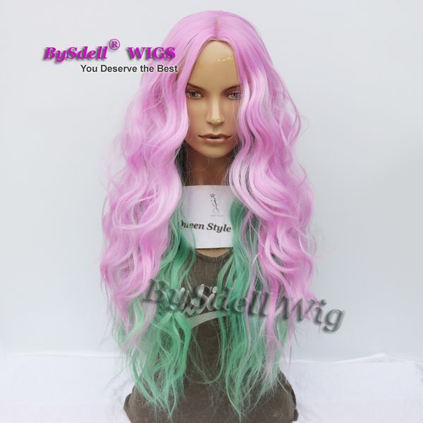 Hot Sale Long Body Wave Colorful Mermaid Wig Synthetic Lace Front