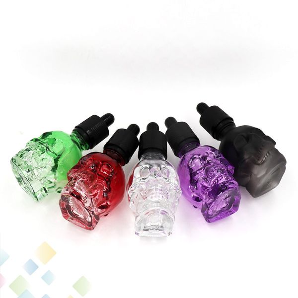 

30ML Skull Glass Dropper Bottles Colorful Empty E Liquid Bottles High quality with Childproof Cap Fit Eliquid DHL Free