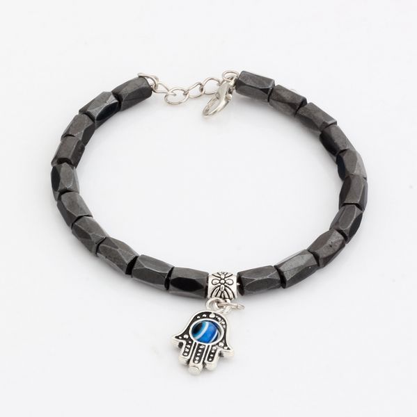 

20pcs fashions hamsa hand string evil eye black magnetic hematite 18 faceted beads metals alloy loose bead beaded bracelet, Golden;silver