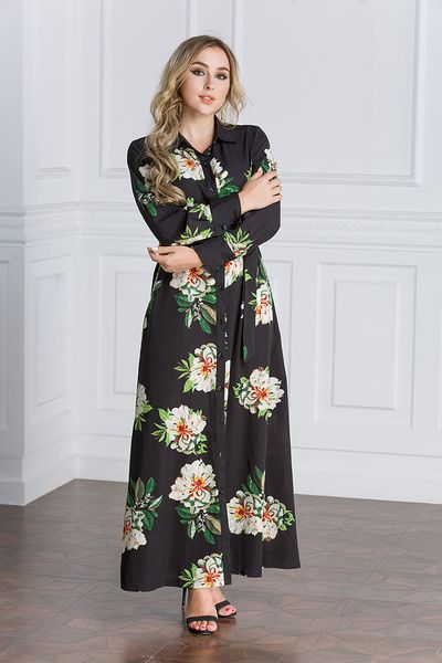 

factory price muslim women floral print kaftan dress -7xl plus size button long sleeved jilbab dres, Red