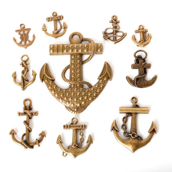 

new wholesale 47pcs/lot mixed tibetan zinc alloy anchor charms antique bronze plated pendants for diy jewelry findings jewelr, Bronze;silver