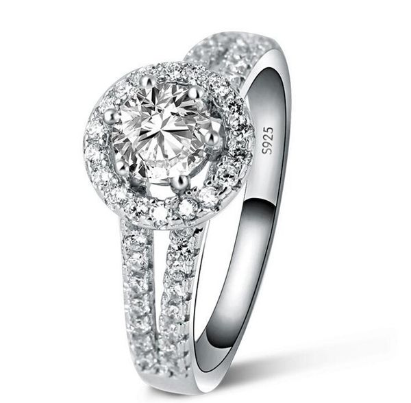 

fine 1 ct simulate diamond ring for women luxury 925 sterling silver ring engagement ring for women bridal gift for girl, Slivery;golden