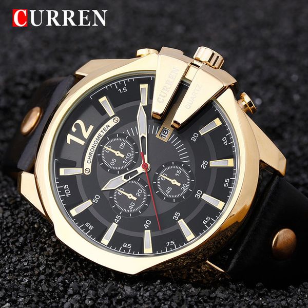 

rcurren men watches elogio masculino luxury popular brand watch man bigdial quartz gold watches men clock men's watch 8176, Slivery;brown
