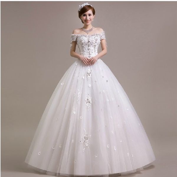 

2019 New Fashion Princess Vintage Wedding Dress Bridal Gown Lace Up Vestido De Novia Floor Length Applqiue Beaded Bride Dresses