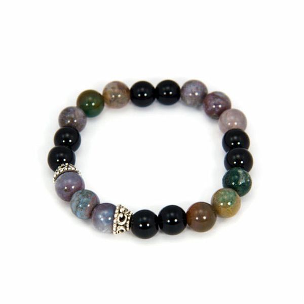 

sn0130 минималистский браслет индия агат мала браслет эластичный камень ювелирные изделия мужчины агат браслет с бисером сплава, Black