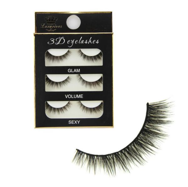 

3 pair women makeup 100% real mink thick 3d false eyelashes popular messy nature eye lashes black handmade lashes extension