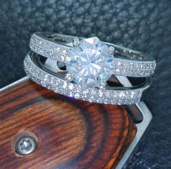 

brand new fashion jewelry lady white sapphire gemstones 925 sterling silver wedding band ring set sz5/6/7/8/9, Slivery;golden