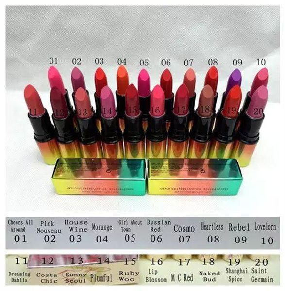 

dhl(120pcs)-supply genuine quality mc amplified creme lipstick 3.0g 20 colors,satin and matte cream lipsticks beauty long-lasting