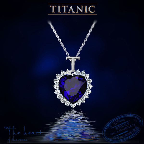 

classical 18k white gold color blue austrian crystal love heart titanic necklace made with swa elements for women bridal wedding nice gift, Silver