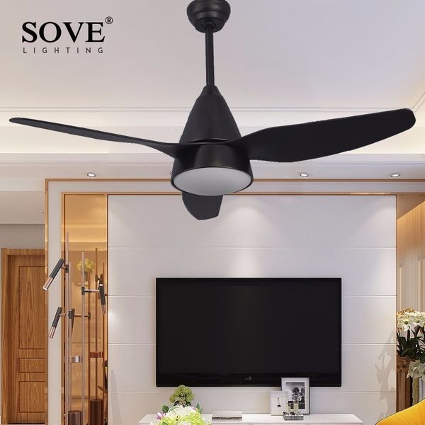 Sove Modern Led Black Ceiling Fans With Lights Dining Room Living