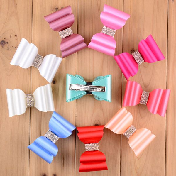 

wholesale-shiny hairpin 16 colors women girls fashion hair accessories solid 3d bowknot with clip super hard pvc satin bows, Silver