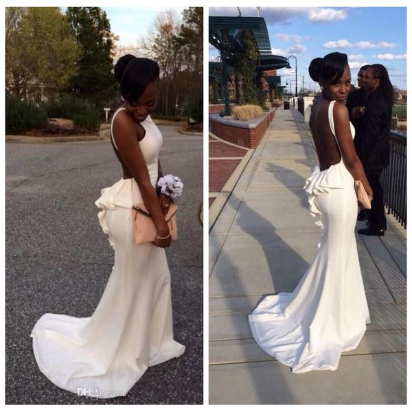 Sexy Backless White Peplum Prom Dresses 2018 Mermaid Black Gilrs