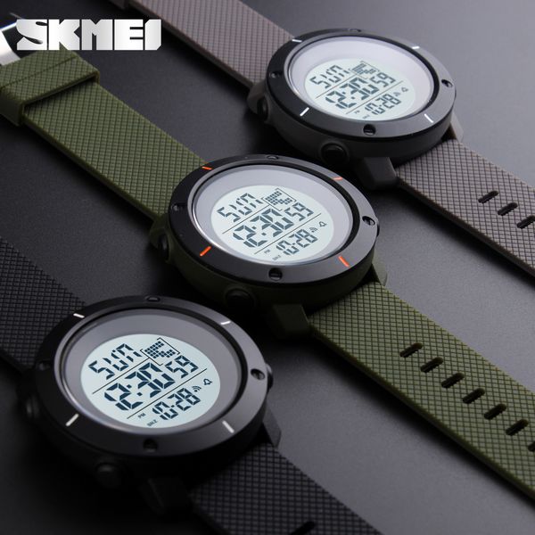 

skmei men waterproof back big watch dial military chronograph wristwatches fashion sport light 1213 digital alarm watches outdoor nbwgg, Slivery;brown