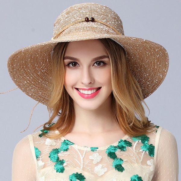 

wholesale- 2017 fashion design flower foldable brimmed sun hat summer hats for women beach outdoor leisure travel sun flower knit wide hats, Blue;gray