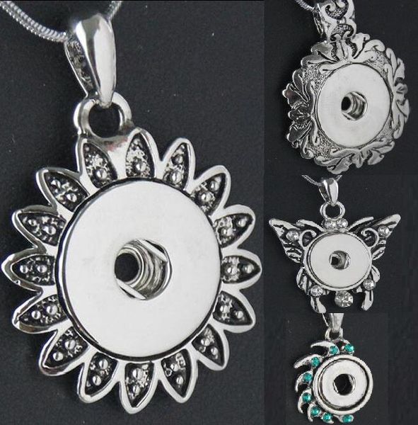 

pendants necklaces retro flower butterfly interchangeable ginger snap buttons statement necklaces for women jewelry 4 styles, Silver