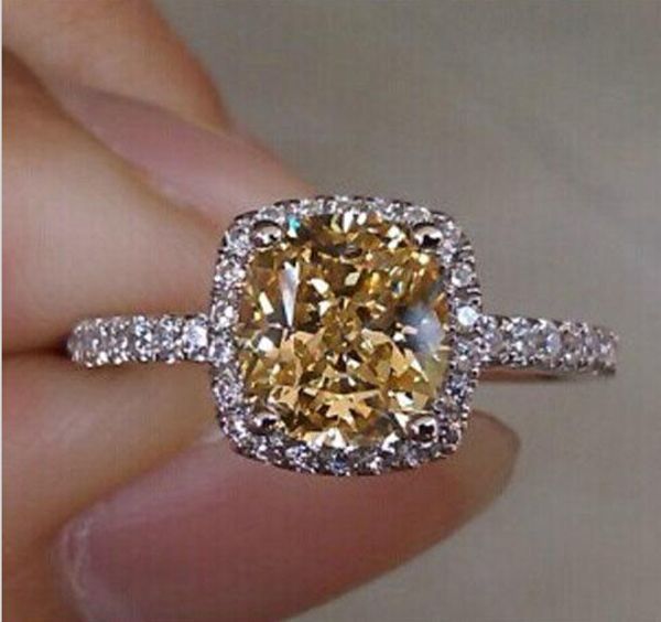 

Size 5-10 Luxury Jewelry 10kt white gold filled Champagne topaz cz Gem women wedding simulated Diamond Wedding Engagement Ring gift