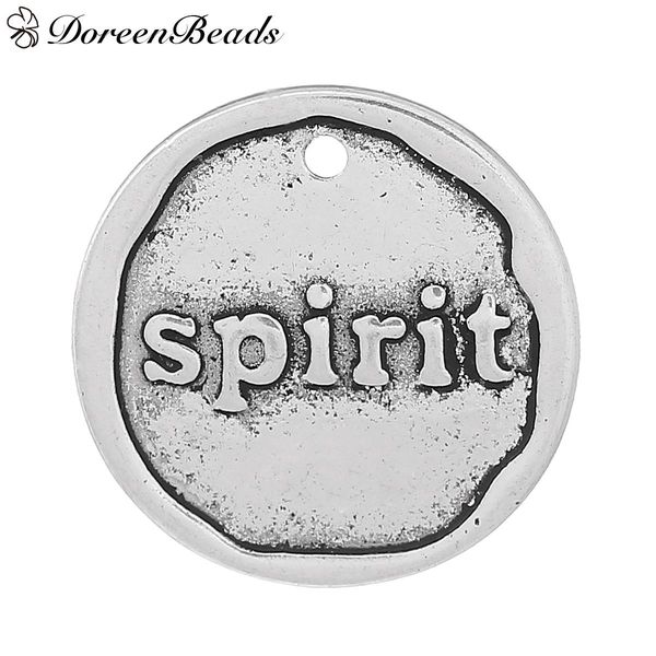 

zinc metal alloy charm pendants round antique silver message " spirit " carved 20mm( 6/8") dia, 20 pcs 2016 new jewelry makin, Bronze;silver