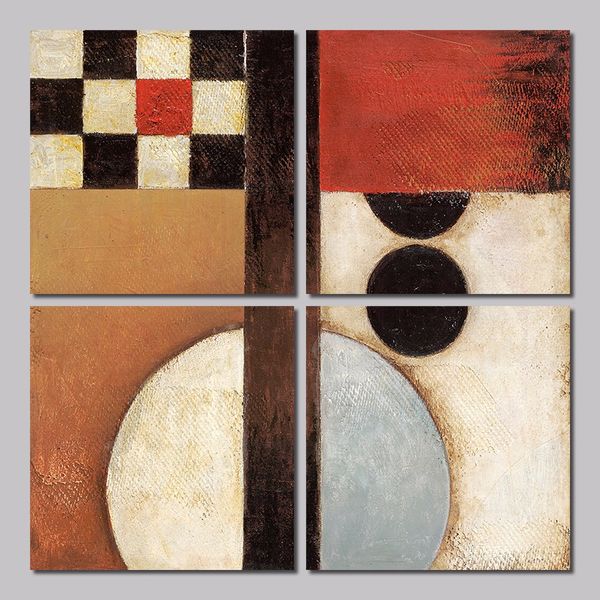 

4pcs/set retro fashion decoration wall art pictures round square pattern canvas painting for living room home decor unframed