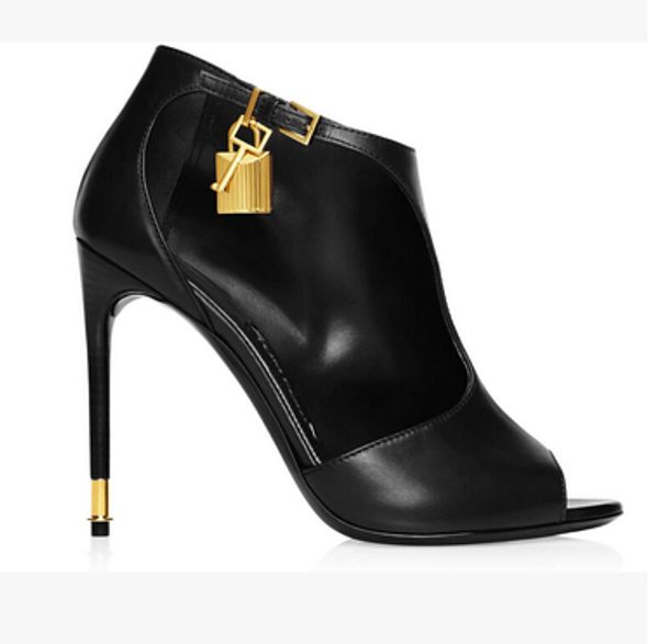

sheepskin ladies women leather 10cm high heel dress peep toe lock shoes short boots sandals 35-42, Black