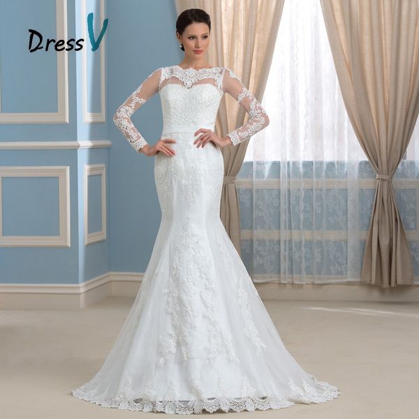 

2019 New Sexy Backless Mermaid Wedding Dresses Sheer Long Sleeves Lace Vintage Bridal Gowns Fitting Bride Dresses Robe De Mariee