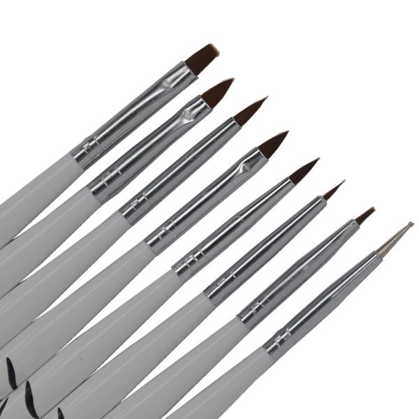

wholesale- 8pcs/pack professional uv gel pen brush nail art acrylic 8 size flat brush pen dotting draw paint tool set + ing, Yellow