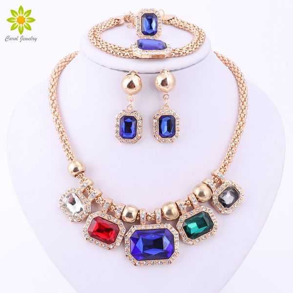 

fine african beads jewelry sets crystal necklace earrings set nigerian wedding accessories bridal collare costume jewelry sets, Slivery;golden