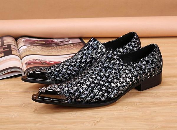 

designer fashion business leisure leather shoes trend metal pointed toe peafowl pattern boat shoes slip on size 38-46 show, Black