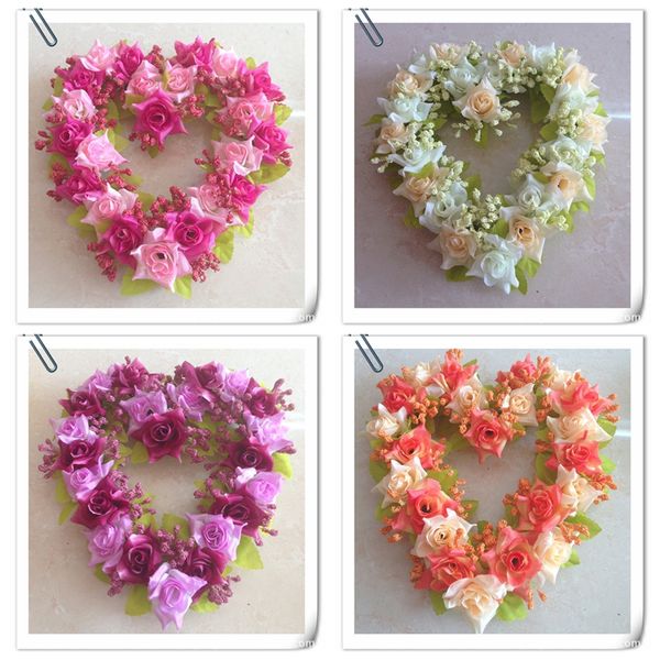 2019 Fake Flowers Silk Flowers Heart Shaped Wreath Home Decor