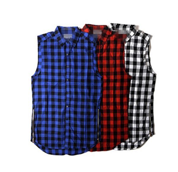 

wholesale-tyga shirt hip tee hop king side zipper flannel plaid zippper l gold men casual tartan red plaid oversized last k tee shirt xspin