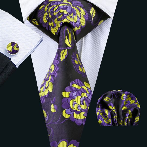 

classic silk mens ties purple tie sets floral mens neck tie tie hankerchief cufflinks jacquard woven meeting business party gift n-1500, Black;blue