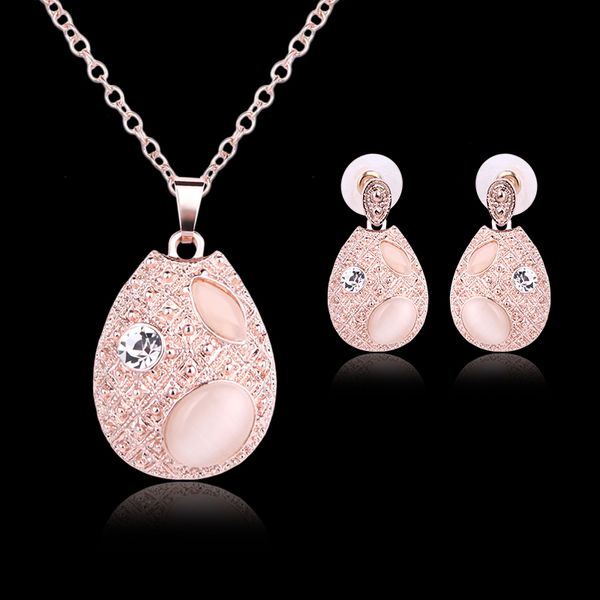 

necklace earrings jewelry set elegant exuqisite high grade rhienstone/opal 18k gold plated water drop wedding jewelry 2-piece set js101, Silver