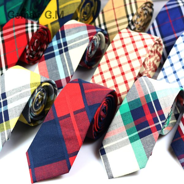 

wholesale- fashion 100% cotton ties for men casual plaid necktie gravatas corbatas slim suits vestidos mens neckties party narrow neck tie, Black;blue