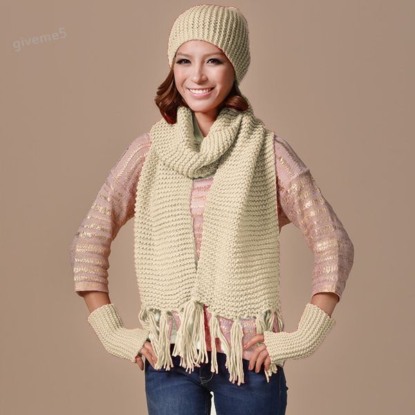 

wholesale-5 colors new year gifts knit 3pcs hat women gloves scarf hat set kit scarf set hat scarf gloves set 50, Blue;gray