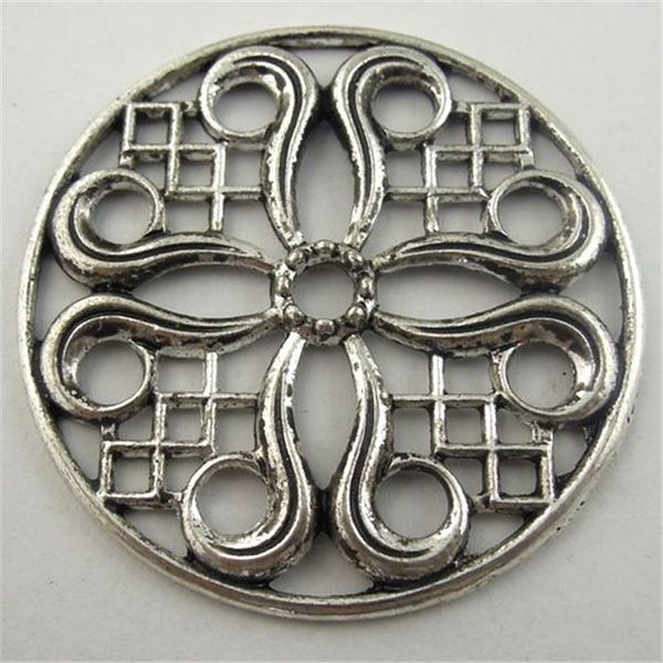 

10pcs/pack antique silver round hollow zinc alloy pendant charm jewelry finding 44*44*2mm au08901 jewelry making, Bronze;silver