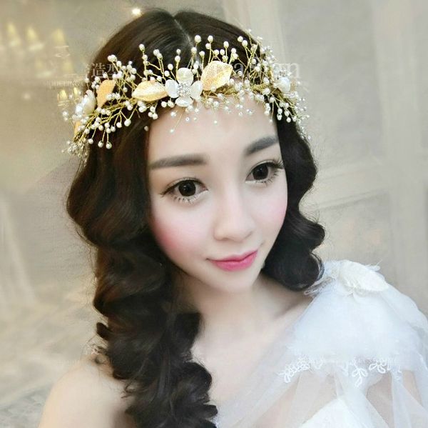 

wedding bridal bridesmaid handmade golden leaf tiara flowers wreath headdress crown new fashion hair jewelry accessories 2018, Silver