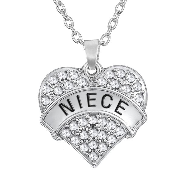 

love your family niece white crystal hearts pendant girls chunky necklace word jewelry summer 2016, Silver