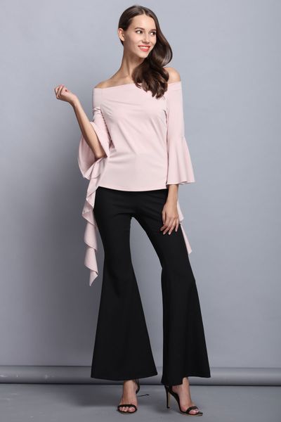 

европейская и американская внешняя торговля женские рубашки 2016 новый слэш шеи вспышки / колокол рукав 3/4 рукава блузки рубашки, White