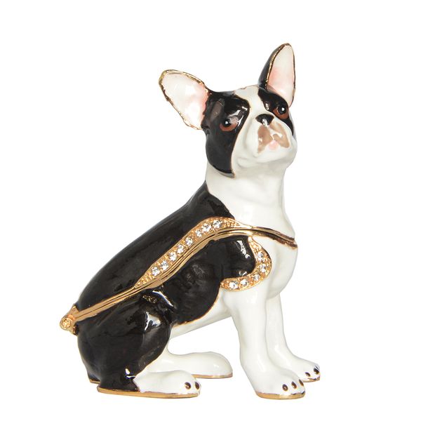 

pewter enamelled boston terrier dog trinket jewelry box collection gift dog figurine gifts, Black;white