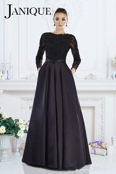 

janique 2019 black formal gown a-line jewel long sleeve lace beaded mother of the bride dresses evening wear for women custom made, Black;red