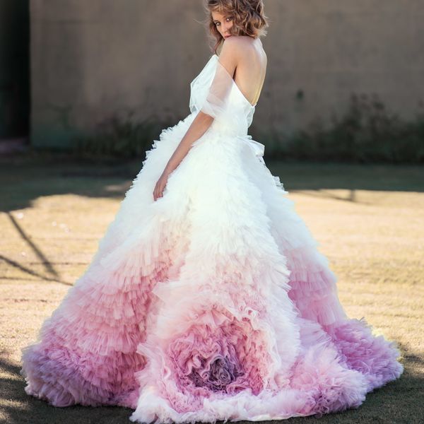 

gradient lavender fluffy evening dress puffy tulle ruffles tiered sweep trian evening gowns prom dresses amazing formal dress party gown, Black;red