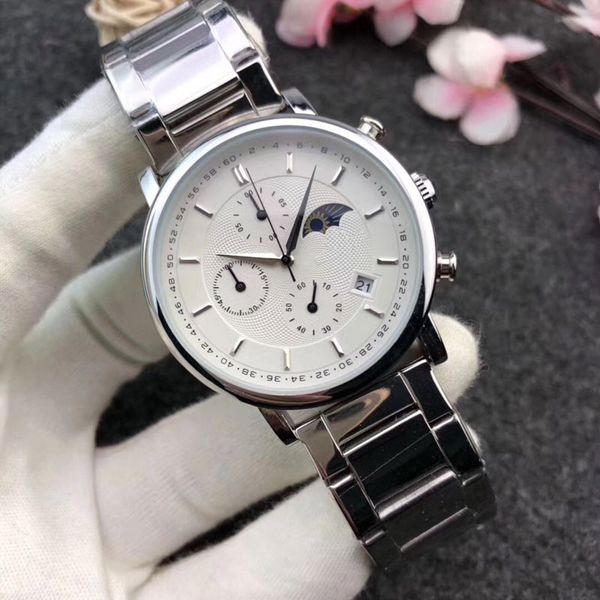 

stainless leather quartz full watches sub-dials & fashion all for band automatic date mens wristwatches watch work man steel grtid, Slivery;brown