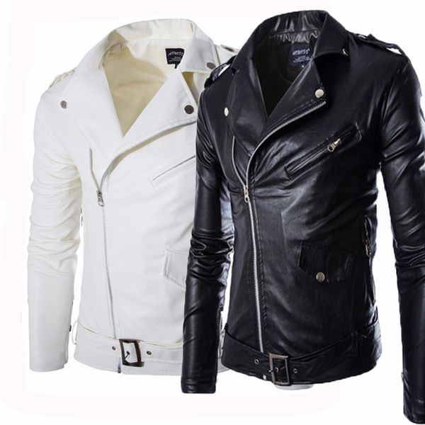 

fall-2016 fashion stand collar motorcycle leather clothing men's leather jacket male outerwear white leather & suede m-xxxl, Black;brown