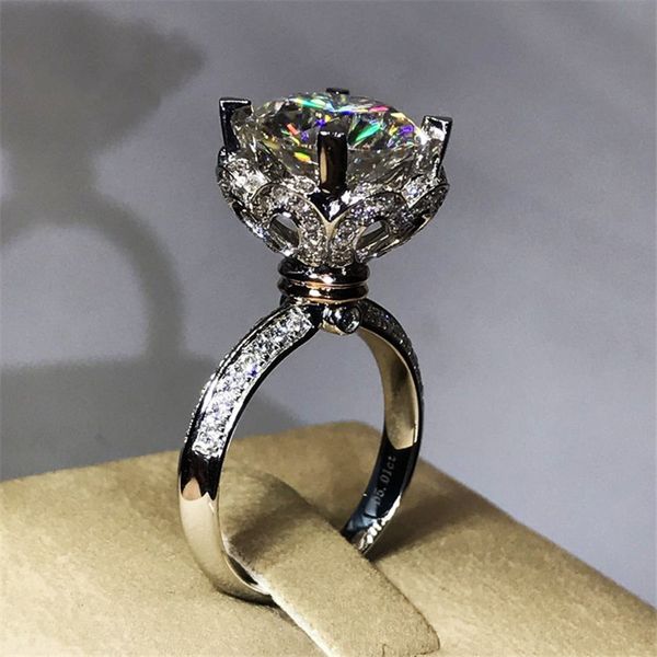 Короны сердца кольцо 3CT Diamond CZ стерлингового серебра 925 съедобное кольцо для женщин Bridal мода ювелирные изделия