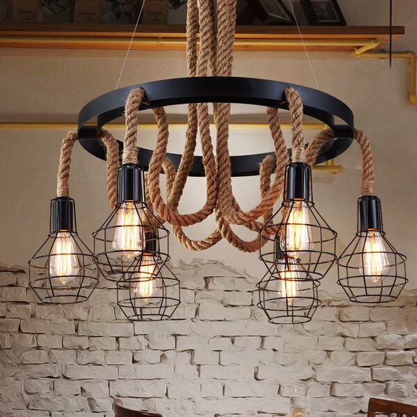 

luxury retro rope industrial pendant lights edison vintage hanging lamp restaurant living bar light american style