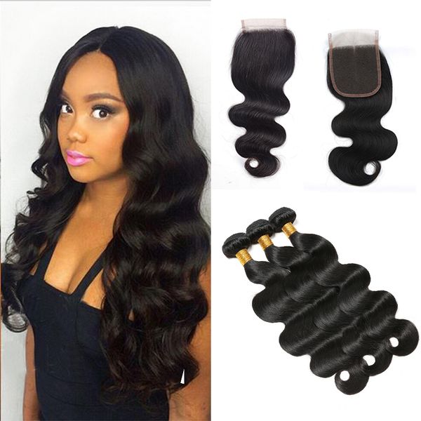 2019 Peruvian Hair Weave Body Wave 3 Bundles With Closure Rainbow