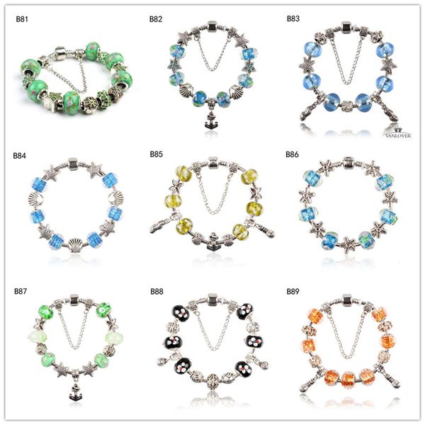 

морская звезда завод тибетские серебряные стеклянные бусины браслет-оберег,совершенно новый женский diy европейский бисер браслет 6 шт. мног, Black