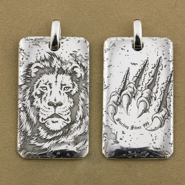 

linsion deep engraved 999 silver tiger king sharp claws biker pendant 9x026s