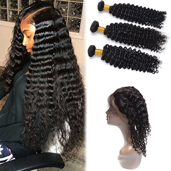 

Pre Plucked 360 Lace Frontal With Bundles Malaysian Deep Wave Bundles 3 Bundles With Frontal Closure